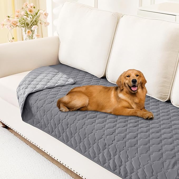 Smiry Waterproof Dog Bed Cover Blanket, Soft Reversible Pet Blanket, Washable Leakproof Cats Dogs Couch Cover for Sofa, Couch, Furniture, Plaid (30x70 Inch, Grey/Light Grey)