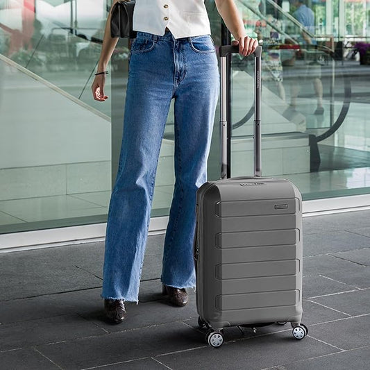 Traveler's Choice Pagosa Indestructible Hardshell Expandable Spinner Luggage, Gray, 22-Inch Carry-on
