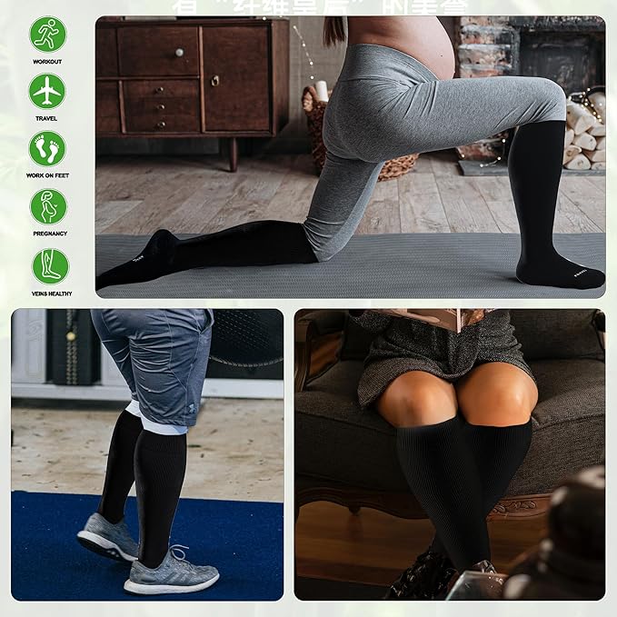 LEVSOX Wide Calf Compression Socks for Women&Men Plus Size 15-20mmHg Knee High Large Support Stockings for Circulation