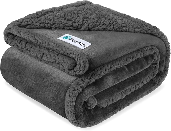 PetAmi Waterproof Dog Blanket for Queen Bed Large XL Dog Throw for Couch Cover Leakproof Furniture Protection, Sherpa Fleece, Reversible Soft Washable 90x90 Gray Gray