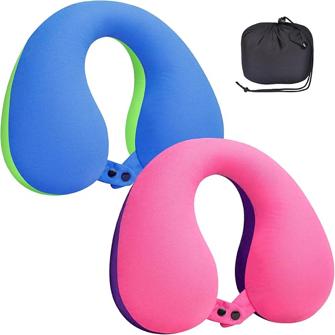 COOLBEBE Kids Travel Neck Pillow for Airplane, 2PCS Toddler Neck Pillow for Traving, Comfortably Headrest Pillow for Car & Airplane (Bluish Green & Pinkish Purple)