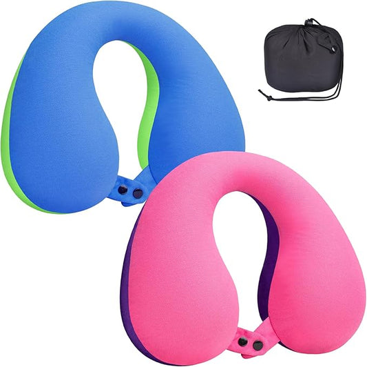 COOLBEBE Kids Travel Neck Pillow for Airplane, 2PCS Toddler Neck Pillow for Traving, Comfortably Headrest Pillow for Car & Airplane (Bluish Green & Pinkish Purple)