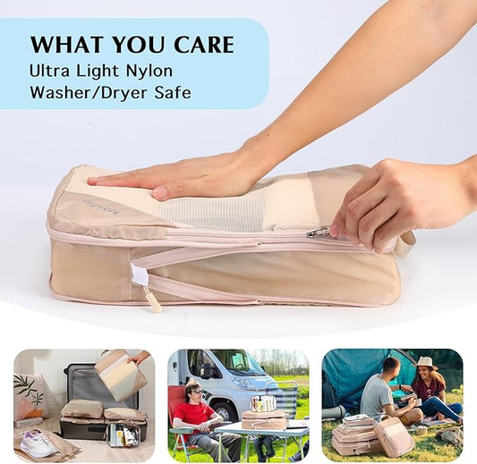 Lightweight Compression Packing Cubes for Suitcases, Compressible Expandable Travel Packing Organizer with Clear Toiletries and Backpack Bag, Travel Essentials for Carry on Luggage 7 Set