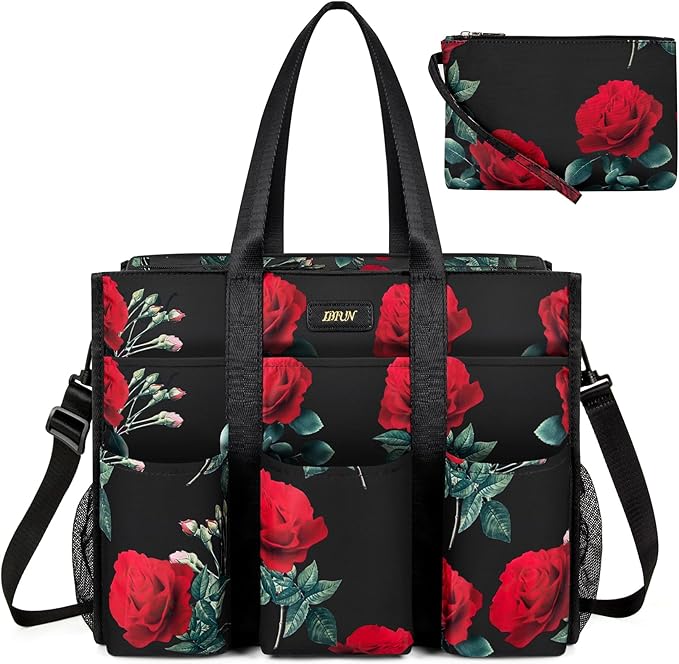 IBFUN Utility Tote Bag with 14/24 Pockets Zip Top Teacher Tote Bag for Teacher/Work Women