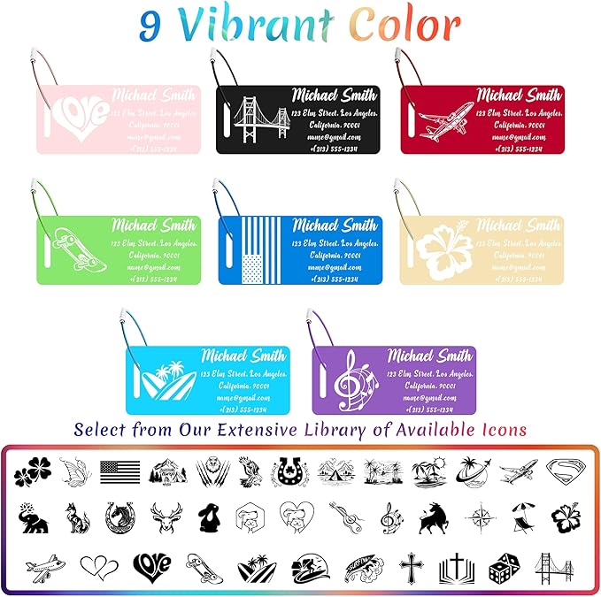 4 PCS Personalized Luggage Tags for Suitcase, Custom Engraved Aluminum Luggage Tags with Your Personalized Text Logo, Metal Name Tags with Steel Loop for Bag, Suitcase, Backpack (Black, Small)
