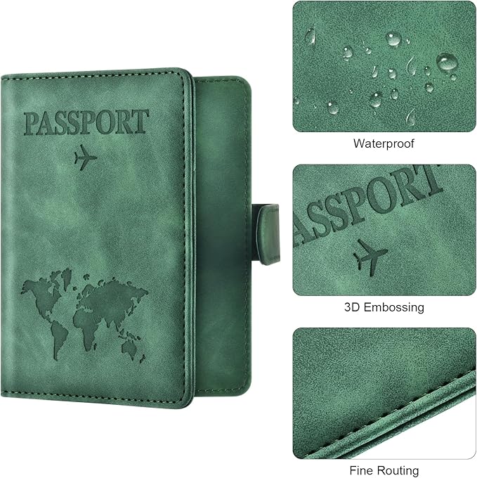 Eoehro Passport Holder for Travel Essentials, Passport Wallet Cover Case for Travel Must Haves Accessories,Passport Book Holders for Women and Men(dark green)