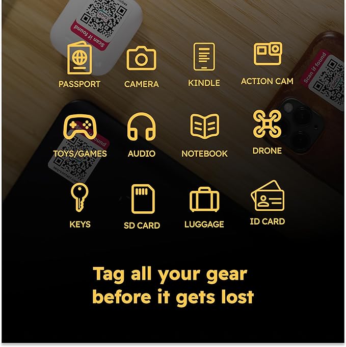 Lost Item Labels | Secure, Private Messaging Tags for Recovering Personal Items | QR Smart Labels for Travel, Everyday & Family Belongings Like Passports, Wallets, Toys | Safeguard Personal Info (24)
