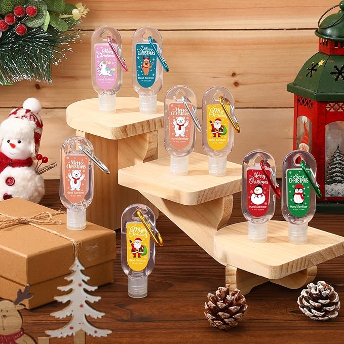 24 Packs Christmas Hand Sanitizers with Keychains Bulk 1 oz Mini Travel Size Hand Sanitizer Keychains Gifts Set Christmas Party Favors Stocking Stuffers for Women Coworkers Friend Family