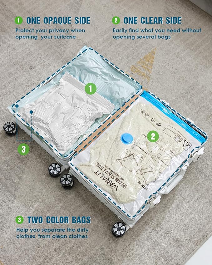 Vacuum Storage Bags for Travel, 16 Pack (4L+4M+4S+4XS) Vacuum Seal Bags with Wireless Rechargeable Electric Pump, Travel Essentials Space Saving Bag for Clothes, Luggage, Carry-on Suitcase, Backpack