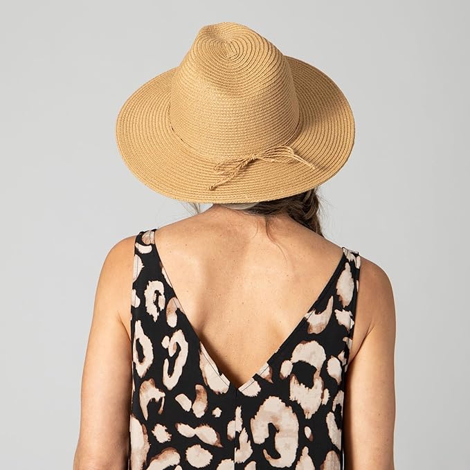 San Diego Hat Co. Women's Water Repellent Fedora with Tie (Natural) - UPF 50+ Sun Protection and Water Resistant