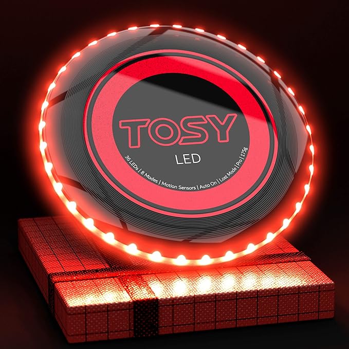 TOSY Flying Disc - 108 RGB Multicolor or 36 Monocolor LEDs, Super Bright, Smart Modes, Christmas Stocking Stuffers Gift, Camping Toy for Kid/Teen/Adult, Auto Light Up, Rechargeable, Waterproof, 175g