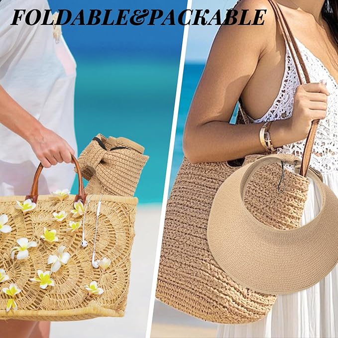 Beach Sun Hats for Women Wide Brim Straw Foldable Beach Hat UV Protection