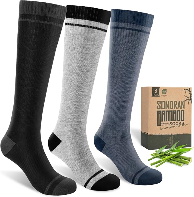 SONORAN Bamboo Viscose Compression Socks for Women & Men (3 Pairs) 15-20 mmHg Knee High Support for Nurses, Travel, Pregnant