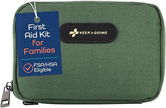 Keep Going Travel First Aid Kit for Kids – 130 Pc. for Car, Purse, Diaper Bag, Backpack, & Suitcase, with Latex-Free Bandages – 7 x 5 x 2 in. Travel First Aid Kit TSA-Approved