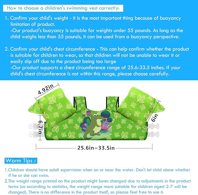 Chriffer Kids Swim Vest Life Jacket for 30-55 Pounds Boys and Girls, Toddler Floaties with Shoulder Harness Arm Wings for 2,3,4,5,6,7 Years Old Baby