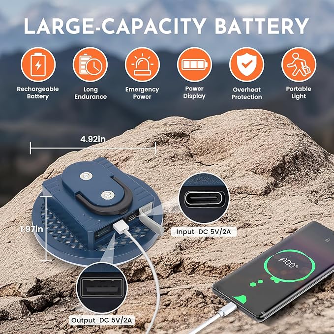 Camping Lantern Rechargeable, Camping Lights, Lanterns for Power Outages, Hanging Tent Lights with Magnet, Cordless Work Light, Waterproof Emergency Light for Home, Outdoor, Hurricane