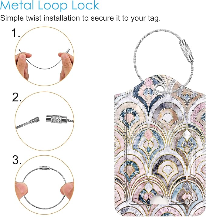 Fintie Luggage Tags, Privacy Cover ID Label with Stainless Steel Loop and Address Card for Travel Bag Suitcase - Marble Tiles (2 Piece)