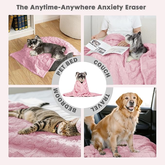 gogobunny Calming Plush Dog Cat Blanket 300GSM Coral Fleece, Ultra-Soft Machine Washable Pet Bedding for Small Medium Dogs Cats Puppies Kittens (Pink, 25x35)