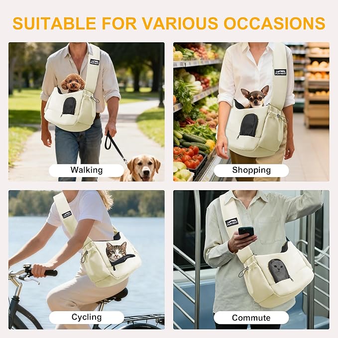 Dog Carrier Sling for Small Dogs & Cats Hand-Free Puppy Sling Purses with Storage Bag and Adjustable Shoulder Strap, Pet Sling Carrier Up to 8.8 Lbs (Yellow)