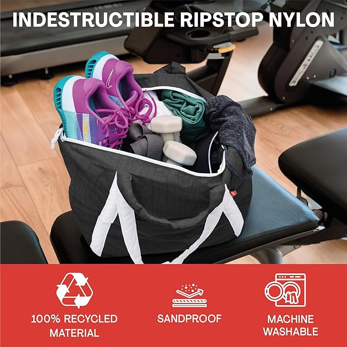 Bodysurf Beach Bags Waterproof Sandproof - Packable Foldable Nylon Zipper Tote Bag for Travel Lightweight, Pool, Boat, Cruise