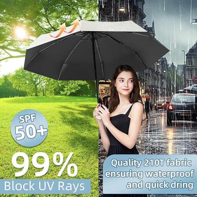 Travel Mini Compact Folding Umbrella with Case - UV Sun & Rain Protection, Lightweight Portable Pocket Umbrella for Women Men Kids, Fits Purse Backpack