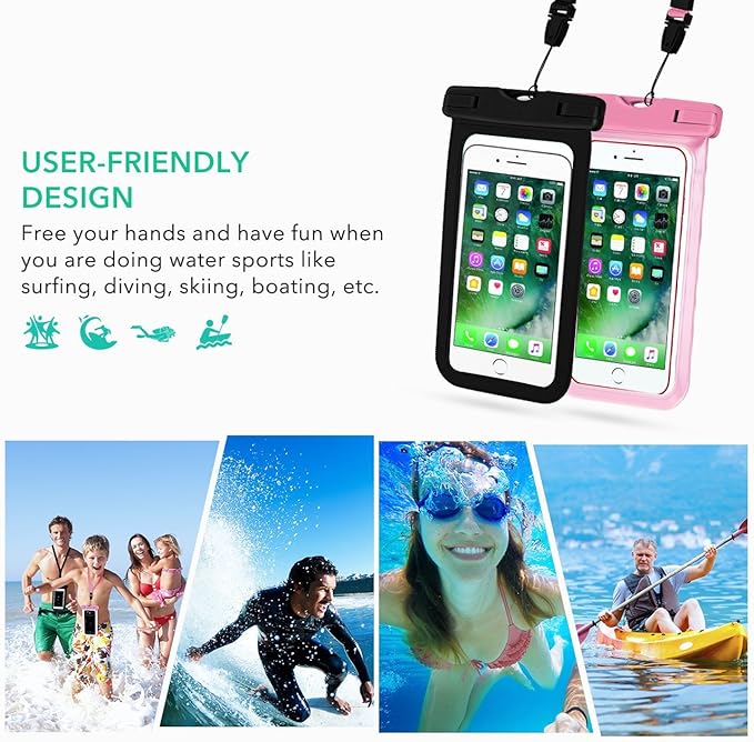 Universal Waterproof Phone Pouch, 2-Pack Waterproof Phone Lanyard Case Dry Bag with Neck Strap for iPhone 17 16 15 14 13 12 Pro Max Plus Samsung Galaxy S24 S23 Edge Note Google Pixel Sony up to 7.5"