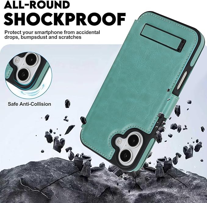 CIVICASE for iPhone 17 Wallet Case with Stand,PU Leather Flip Credit Card Holder Slots (RFID Blocking),Compatible with Magsafe Magnetic Holder Phone Cover Women Men,Green