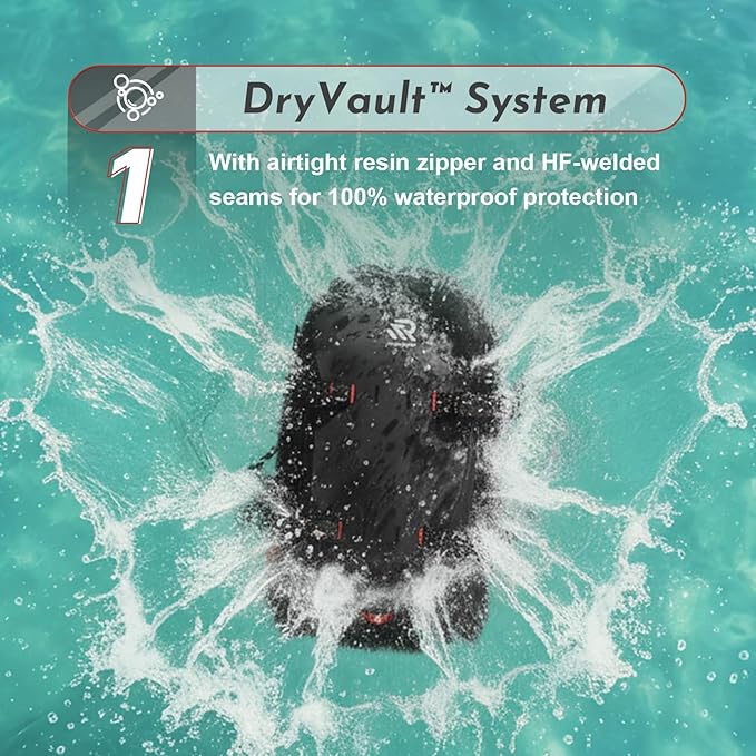 Airtight Waterproof Backpack 30L, Floating Dry Bag with Resin Zipper, IPX7 Gear Protection Large Capacity for Men, Kayaking, Paddle Boarding, Fishing, Travel, Surfing, Work, Outdoor Black