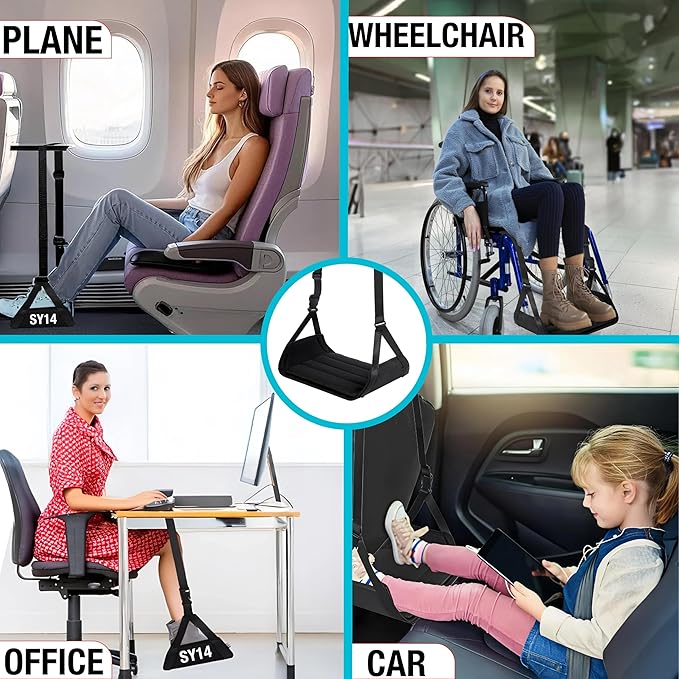 Premium Foot Hammock for Plane Travel – Foot Hanger for Flights Portable Foot Rest for Air Travel Memory Foam Leg Rest Under Desk Foot Hammock Travel Gift Men Women Wheelchair footrest Christmas