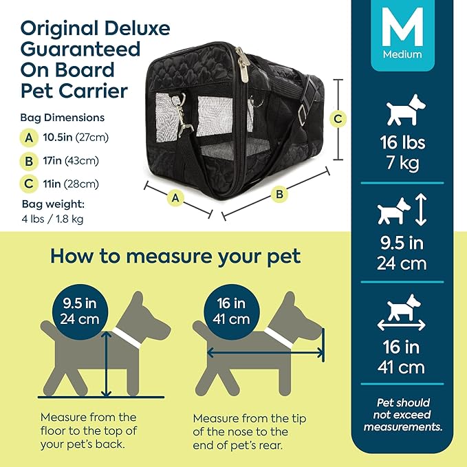 Sherpa Original Deluxe Travel Pet Carrier, Airline Approved & Guaranteed On Board - Black Lattice, Medium