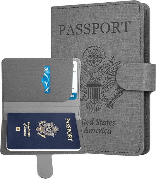 Caweet Passport Holder Cover Case Wallet, Cute Leather Travel Accessories for Women and Men, Fabric Grey