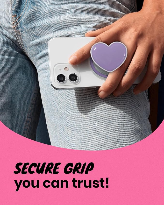 OnTheGrip Cute Solid Macaron Color Heart Shape Collapsible Mobile Phone Grip Stand Holder for Smartphone Tablet Cell Phone Accessory (Lavender)