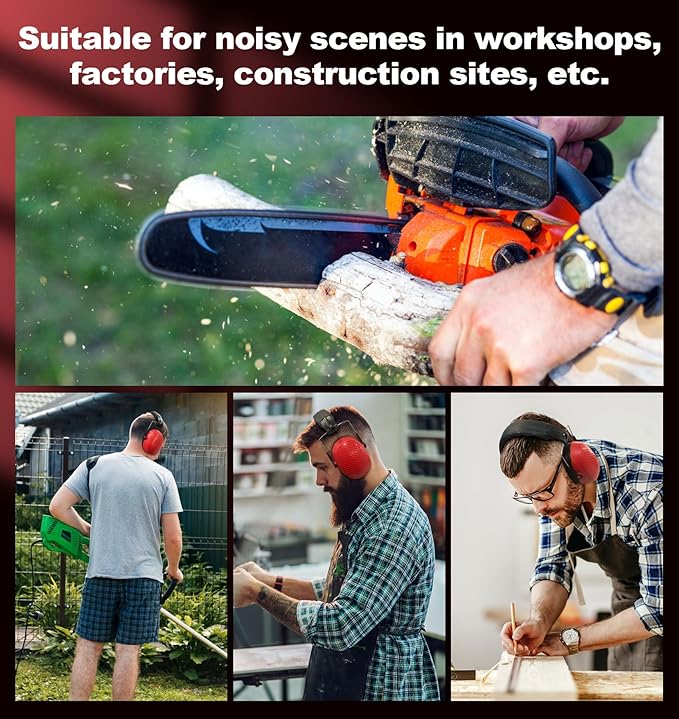 PROHEAR 038 Ear Protection Safety Earmuffs for Mowing, 28dB Noise Reduction Passive Hearing Protector, Compact Foldable Headset for Shooting Construction Power Tools, Red