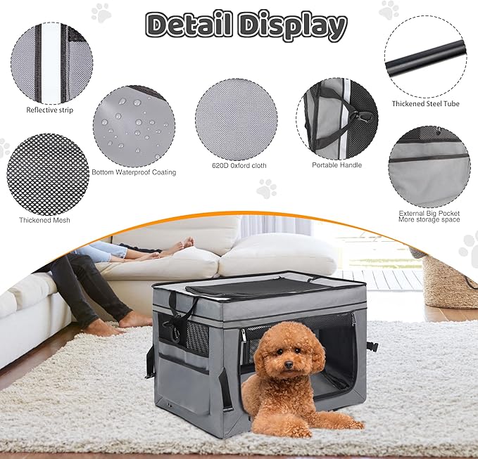Foldable Pet Crate for Dogs & Cats, Portable Soft-Sided Kennel with Oxford Fabric, Lightweight & Easy to Carry, Travel & Indoor Use, Small