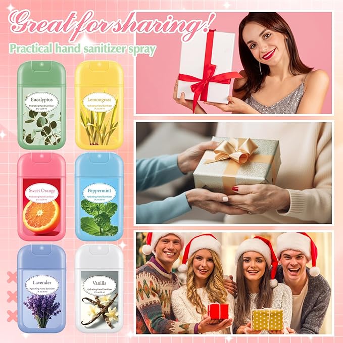 24 Pack Hydrating Mini Hand Sanitizer Spray Scented Hand Sanitizer Travel Size Portable Pocket Spray Reusable Sprayer Bottle for Women Teen Adults Office Family Purse Backpack
