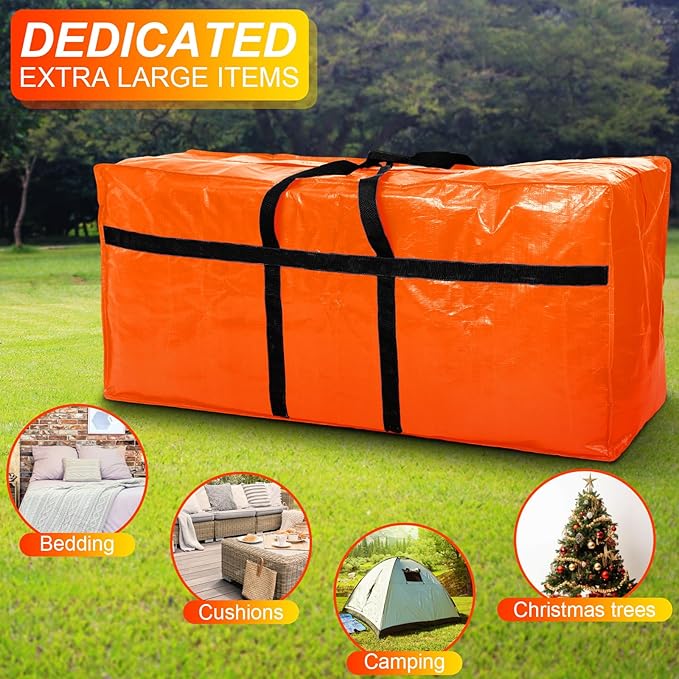 4 Pcs 96 Gallon Large Moving Bags with Zipper and Handles Foldable Storage Duffle Bags Heavy Duty Extra Large Totes for College Dorm Travel Clothes Blankets Bedding Moving (Orange)