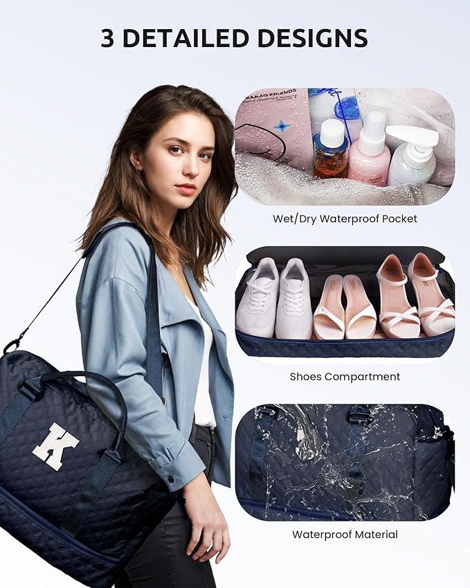 Vogewood Birthday Gifts for 6-13 Year Old Girls - Personalized Duffle Travel Bags, Monogram Overnight Bags with Makeup Bag Gifts for Family (Letter Z)
