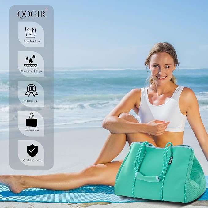 QOGiR Neoprene Multipurpose Beach Bag Tote with Inner Zipper Pocket … … … …