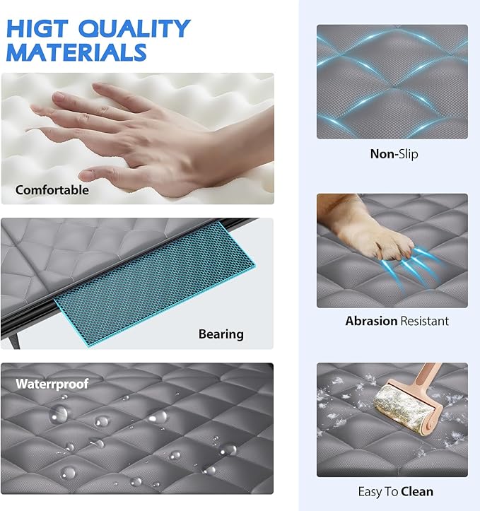 Back Seat Extender for Dogs-Upgraded Egg Crate Foam, Hard Bottom Dog Seat Cover for Truck Back Seat, Dog Hammock for Truck Crew Cab F150, RAM1500, Sierra, Silverado,Tundra, Titan (59‘x29’)