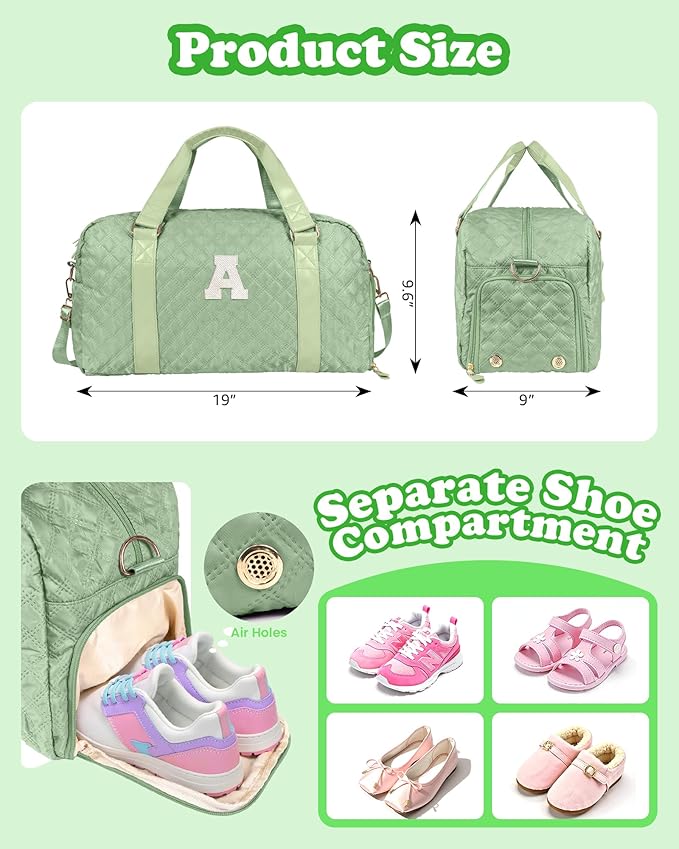 Elilier Initial Duffle Bag for Travel Women Girls Gift: Personalized Weekender bags, Dance Cheer bag Sports for Girl, Kid Gymnastics Bags, Birthday Gifts for Women Girls Kids Teens Mom Teacher