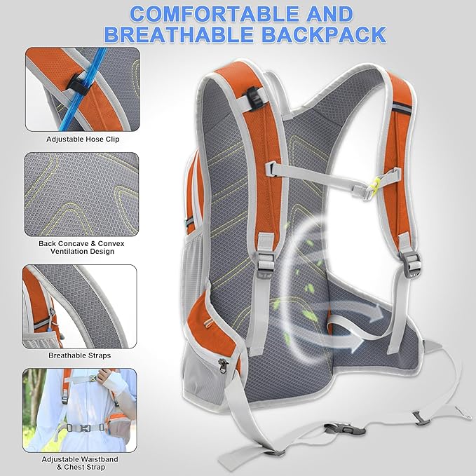 20L Hydration Backpack Pack with 2L Water Bladder Lightweight Hiking Backpack for Women Men, Adjustable Chest Straps Running Hydration Vest for Hiking, Cycling, Climbing