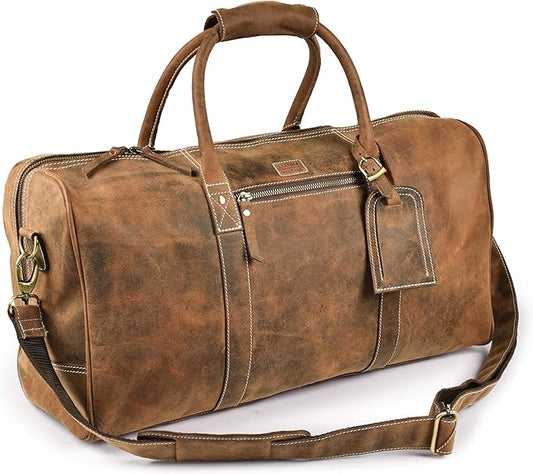 Leather Village Leather Duffel Bags for Men & Women-Travel Overnight/Weekender Travel Bag-Sports Gym Duffle Bag - 24 Inch - Vintage Brown