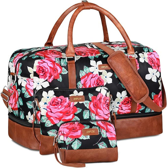 IBFUN Weekender Bags for Women, 21" Weekender Travel Bag, Travel Duffle Bag with Shoe Compartment Carry on Overnight Duffel Bag for Weekend Travel Business Trip, 3PCS