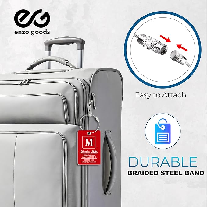 Personalized Luggage Tag | 6 Pack | Custom Luggage Tags for Suitcases | Kids Backpack Tag | 10 Color Options & Choose Font, Font Color