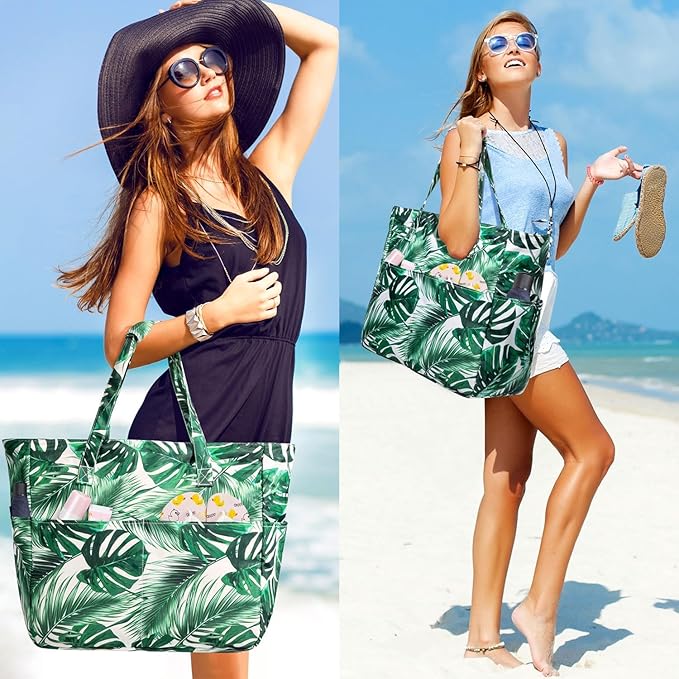 KABAQOO Extra Large Beach Bag Waterproof Sandproof Women Beach Tote with Zipper & Wet Compartment for Pool Gym Grocery Travel