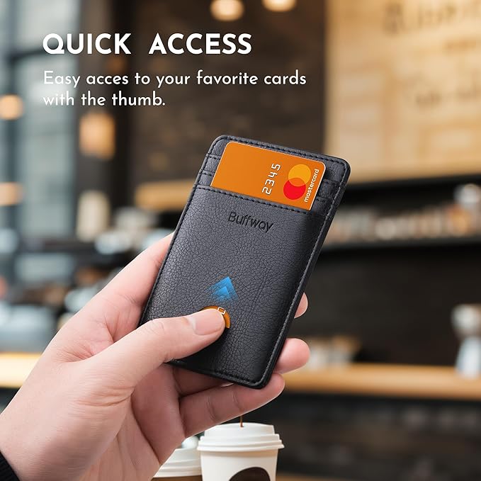 Buffway Mens Slim Wallet, Minimalist Thin Front Pocket Leather Credit Card Holder with RFID Blocking for Work Travel | Minimalist, Thin, Front Pocket, Credit Card Holder, RFID Blocking, for Work Travel