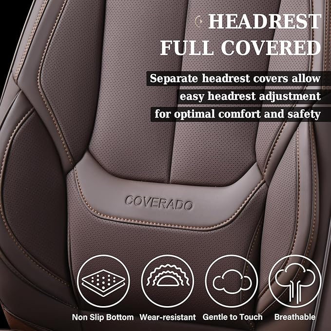 Coverado Seat Covers, Car Seat Covers Front Seats, Car Seat Cover, Car Seat Protector Waterproof, Car Seat Cushion Nappa Leather, Brwon Seat Covers Carseat Cover Universal Fit for Most Cars
