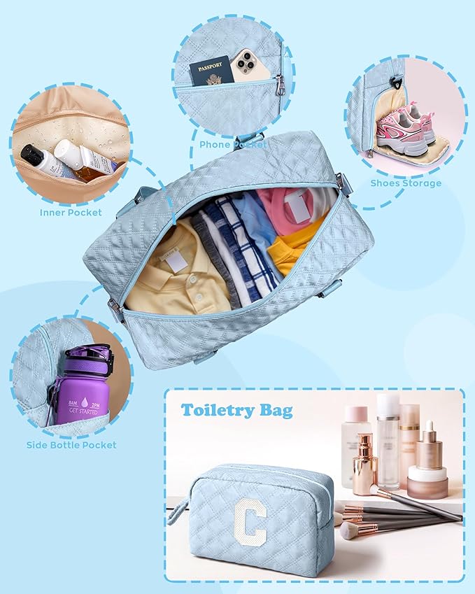 Elilier Kids Travel Duffel Bag, Personalized Weekender Bag with Shoes Compartment, Mothers Day Gifts, Girls Gifts for Kids Friends