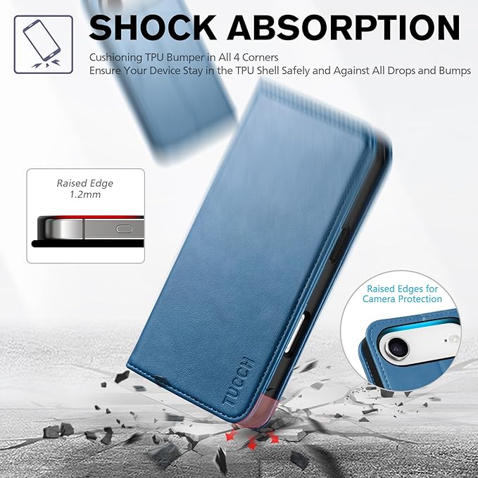 TUCCH Wallet Case for iPhone Air (6.5-Inch) 2025, 3 Credit Card Slot | RFID Blocking | Stand | PU Leather | Shockproof TPU Interior Shell | Protective Flip Folio Cover | Lake Blue