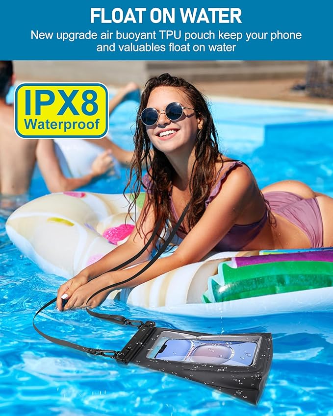 Large Waterproof Phone Pouch Universal Phone Waterproof Case for Phone IPX8 Water Proof Dry Bag with Wide Lanyard Large Capacity Waterproof Bag for Swimming Rafting
